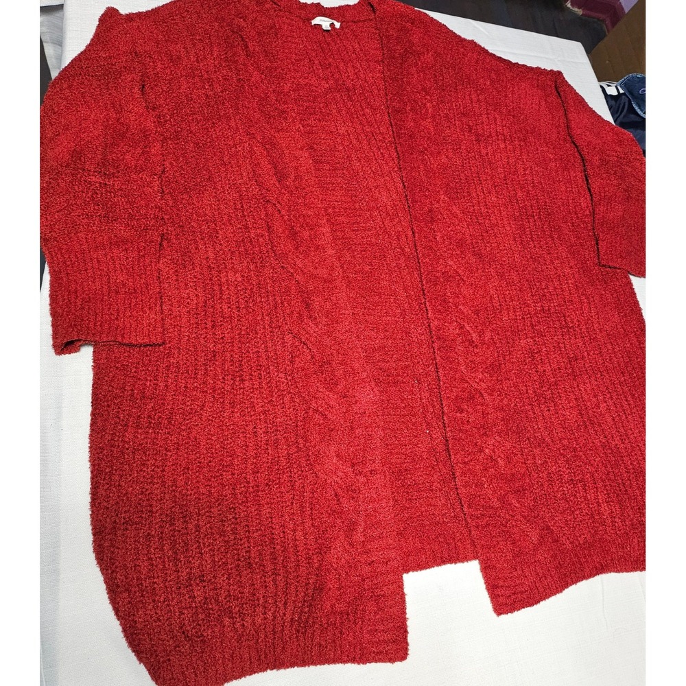 Maurice's Cozy Cable Knit Chenille Cardigan‎ Open Front Red Womens 2X